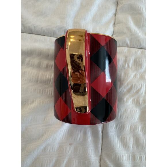 Paper Source Red Black Gold Mug Christmas Holiday Old Money Coffee Tea Plaid - Picture 3 of 7